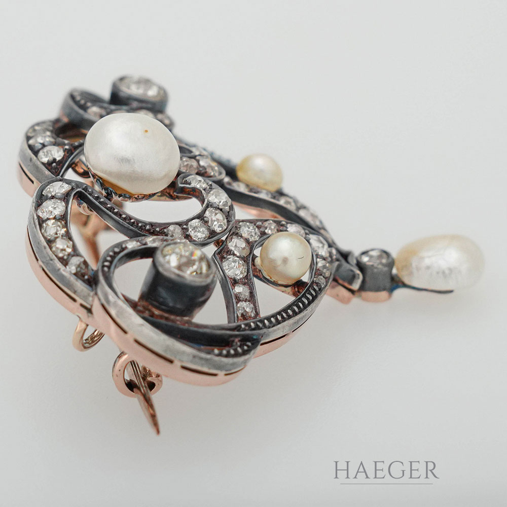 Biedermeier Brosche Rosegold 14 Karat mit Diamanten