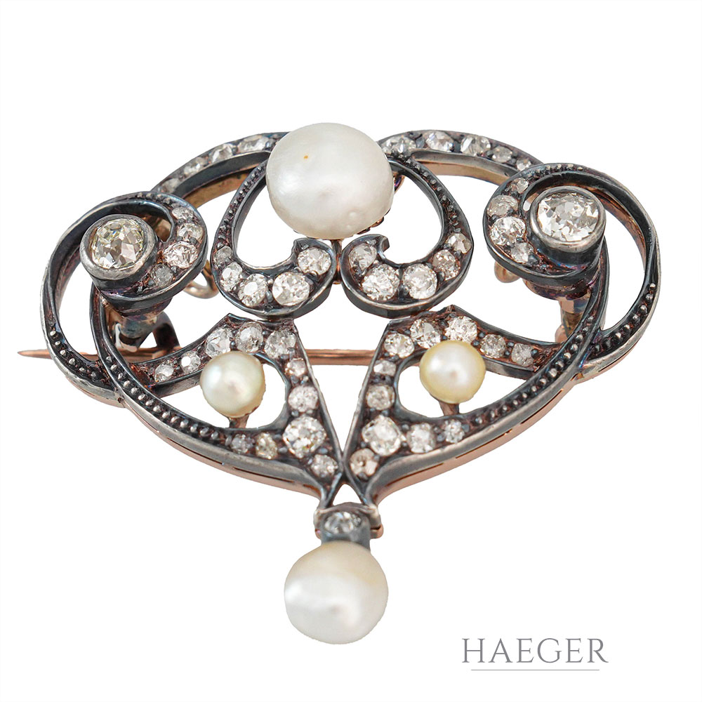 Biedermeier Brosche Rosegold 14 Karat mit Diamanten