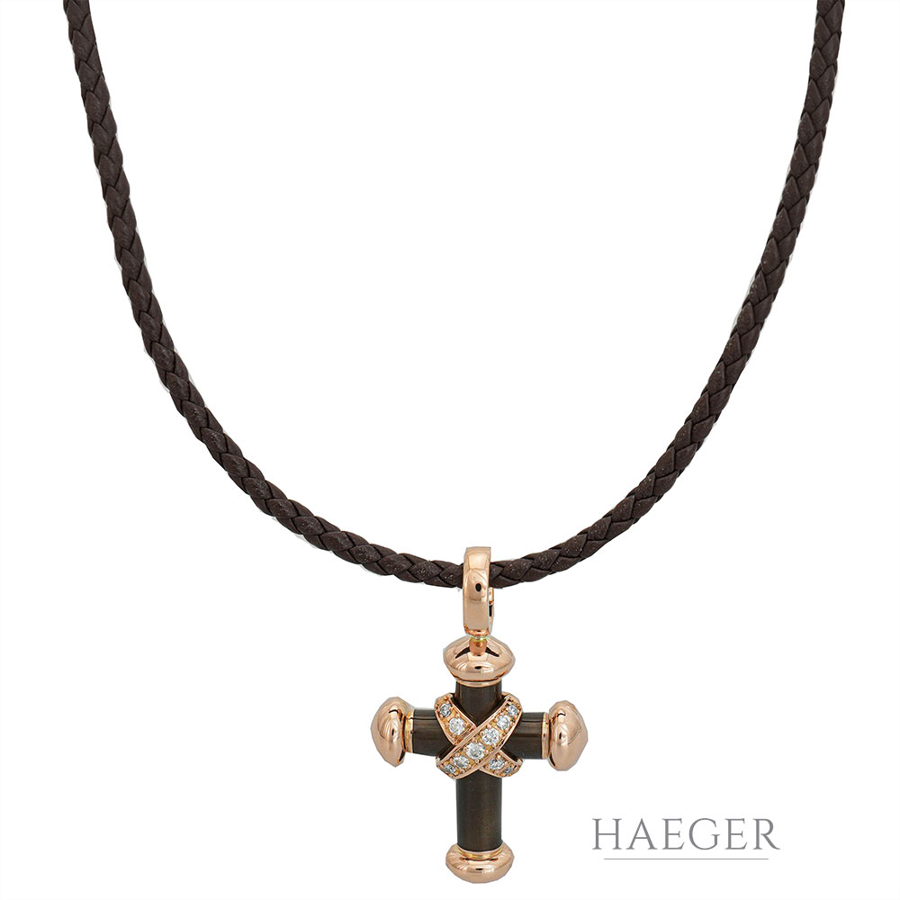 Leo Wittwer Kette 45 cm mit Kreuzanhänger Roségold 750/ 18 Karat 0,50 ct mit Diamanten