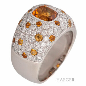 Ring Gr.58 Weißgold 18 Karat mit Mandarin Granat und 2,67ct Diamanten