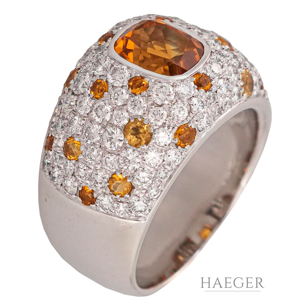 Ring Gr.58 Weißgold 18 Karat mit Mandarin Granat und 2,67ct Diamanten