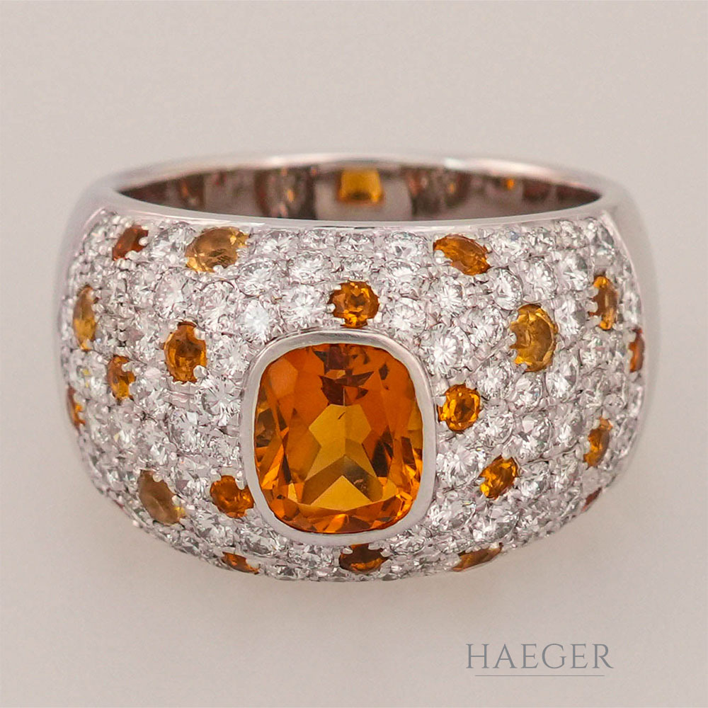 Ring Gr.58 Weißgold 18 Karat mit Mandarin Granat und 2,67ct Diamanten