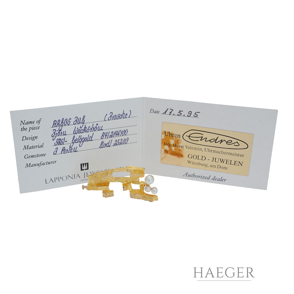Lapponia Brosche Gelbgold 14 Karat Zuchtperle