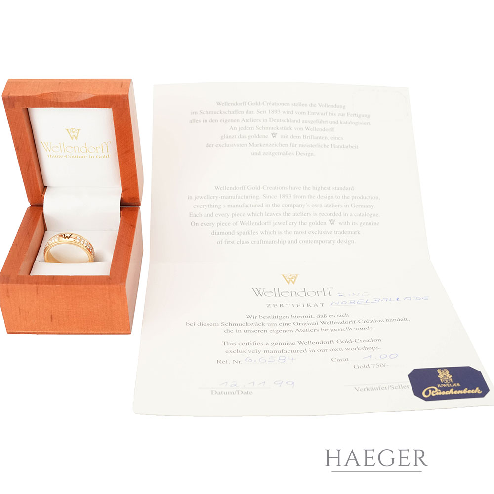 Wellendorff Nobelballade Ring Gr.59 Gelbgold 18 Karat mit 1ct Diamanten Full Set 1999