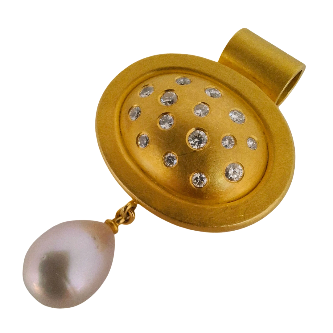 Anhänger Gelbgold 18 Karat mit Perle und Diamanten