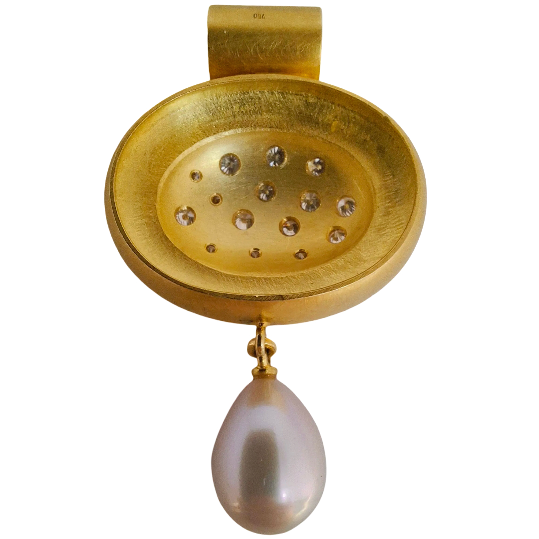 Anhänger Gelbgold 18 Karat mit Perle und Diamanten
