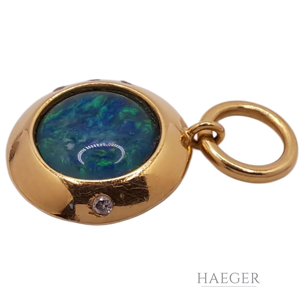 Anhänger Opal schwarz Gelbgold 18 Karat mit Diamanten
