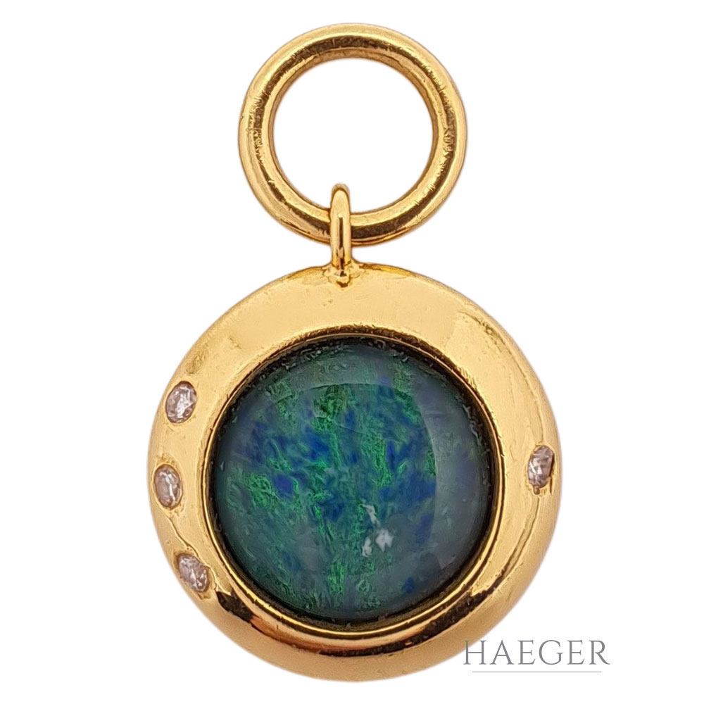 Anhänger Opal schwarz Gelbgold 18 Karat mit Diamanten