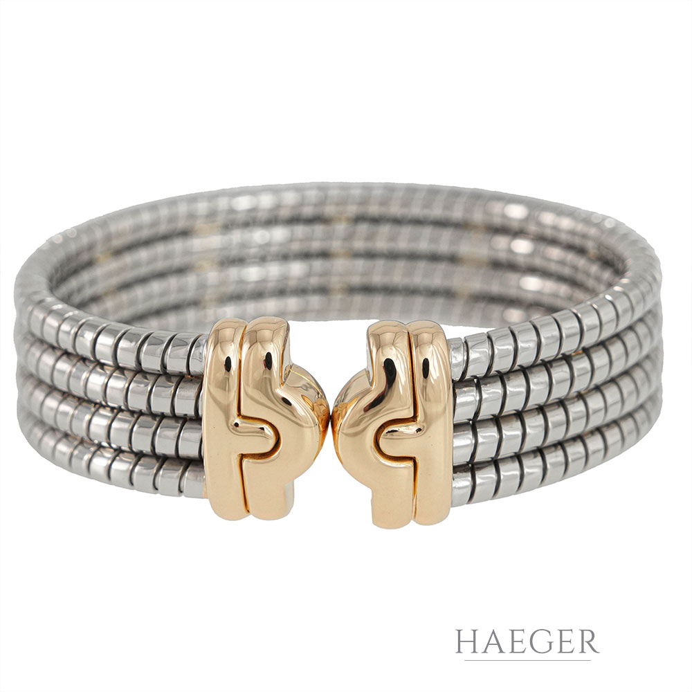 Bulgari Parentesi Tubogas Armband 15,5 cm Edelstahl; Gelbgold 750/ 18 Karat