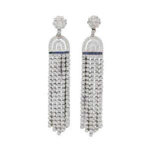 Ohrhänger Weißgold 585/ 14 Karat mit Diamanten und Saphiren im Art Déco Stil