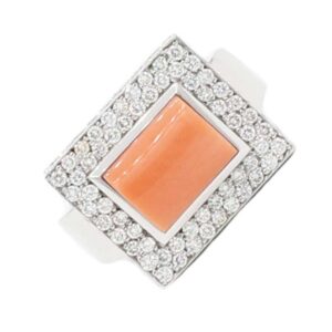 Weißgoldring mit Engelshautkoralle und Brillanten