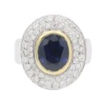 Ring 750 Weißgold und Gelbgold mit Saphir und Brillanten Vorschau