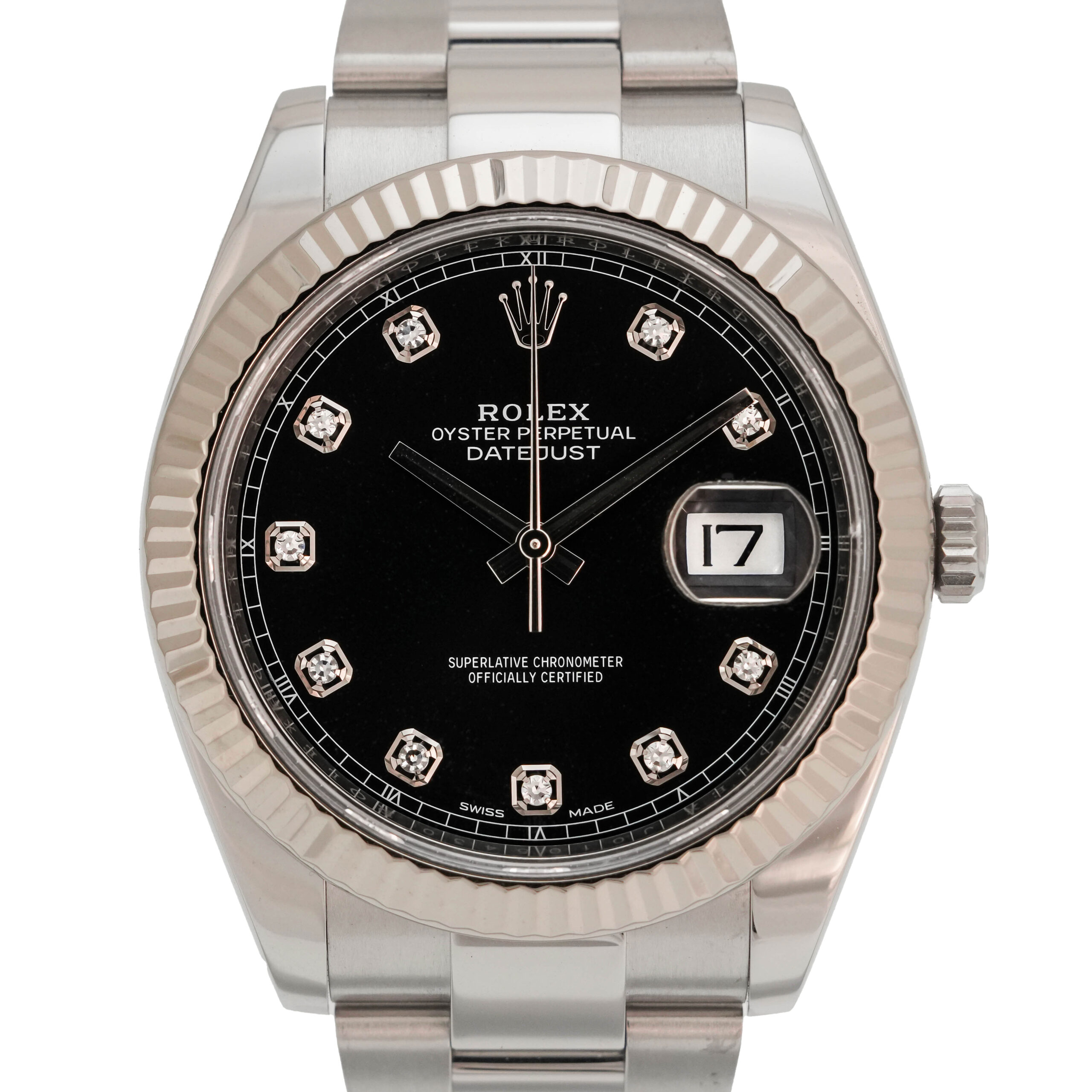 Datejust Rolex Stahl schwarzes Ziffernblatt Diamant