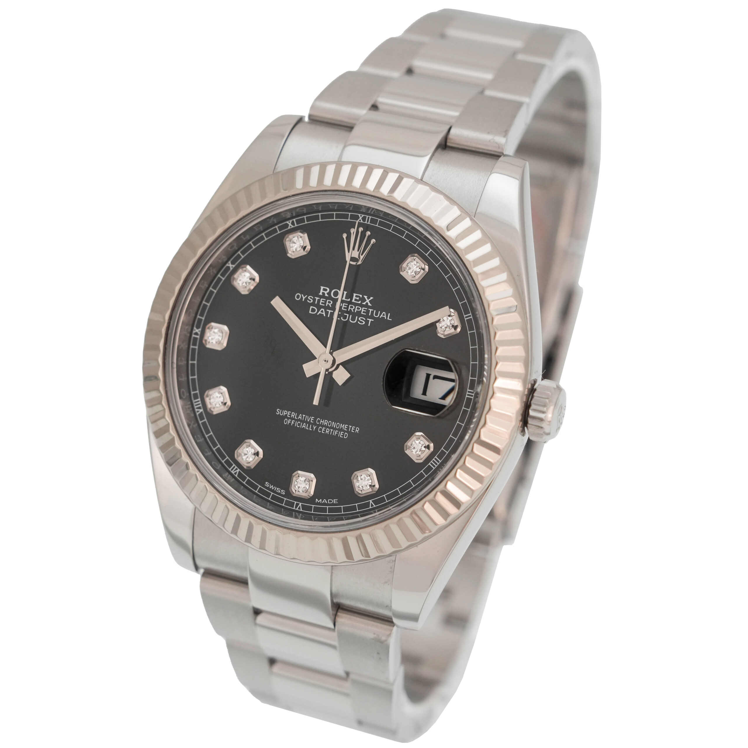 Datejust Rolex Stahl schwarzes Ziffernblatt Diamant