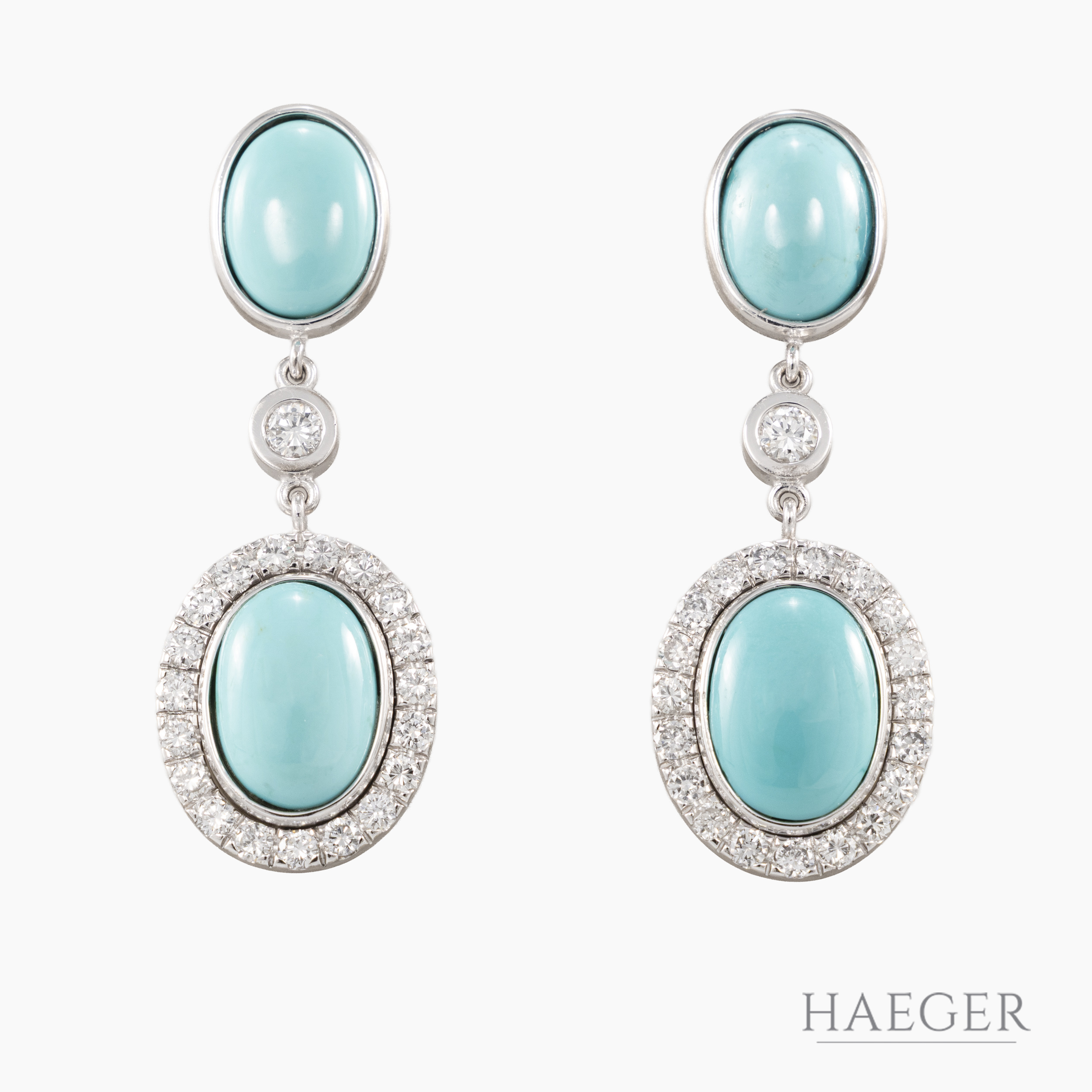 Ohrhänger mit Türkis und Diamanten | 750/- Weißgold