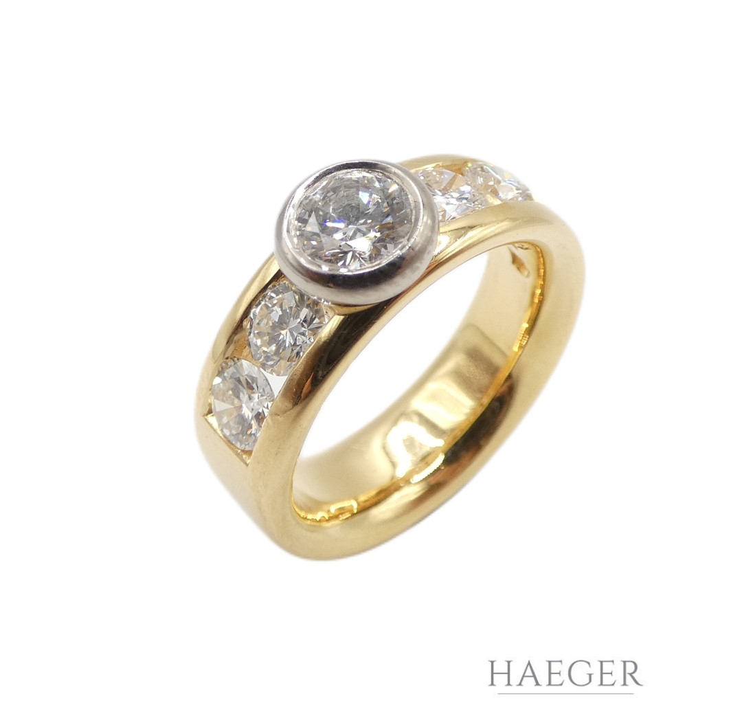 Jaufmann Ring mit Diamanten Gr 52 750 Gelbgold Weißgold inkl Zertifikat