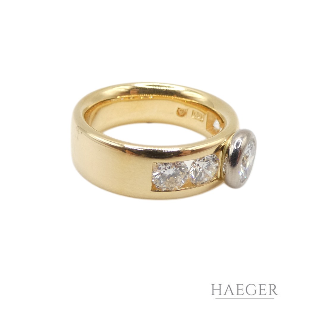 Jaufmann Ring mit Diamanten Gr 52 750 Gelbgold Weißgold inkl Zertifikat