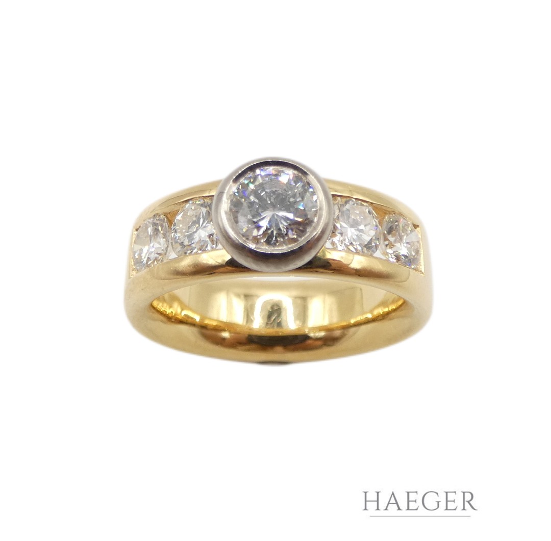 Jaufmann Ring mit Diamanten Gr 52 750 Gelbgold Weißgold inkl Zertifikat