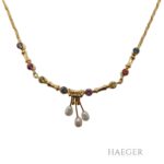 Collier mit Spinell & Perlen 42 cm 585 Gelbgold Vorschau