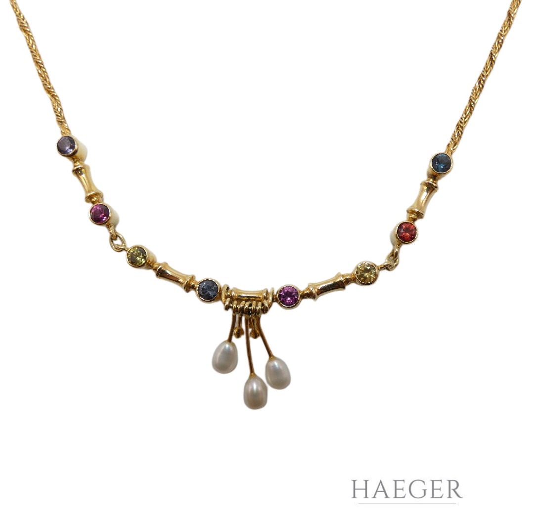 Collier mit Spinell & Perlen 42 cm 585 Gelbgold