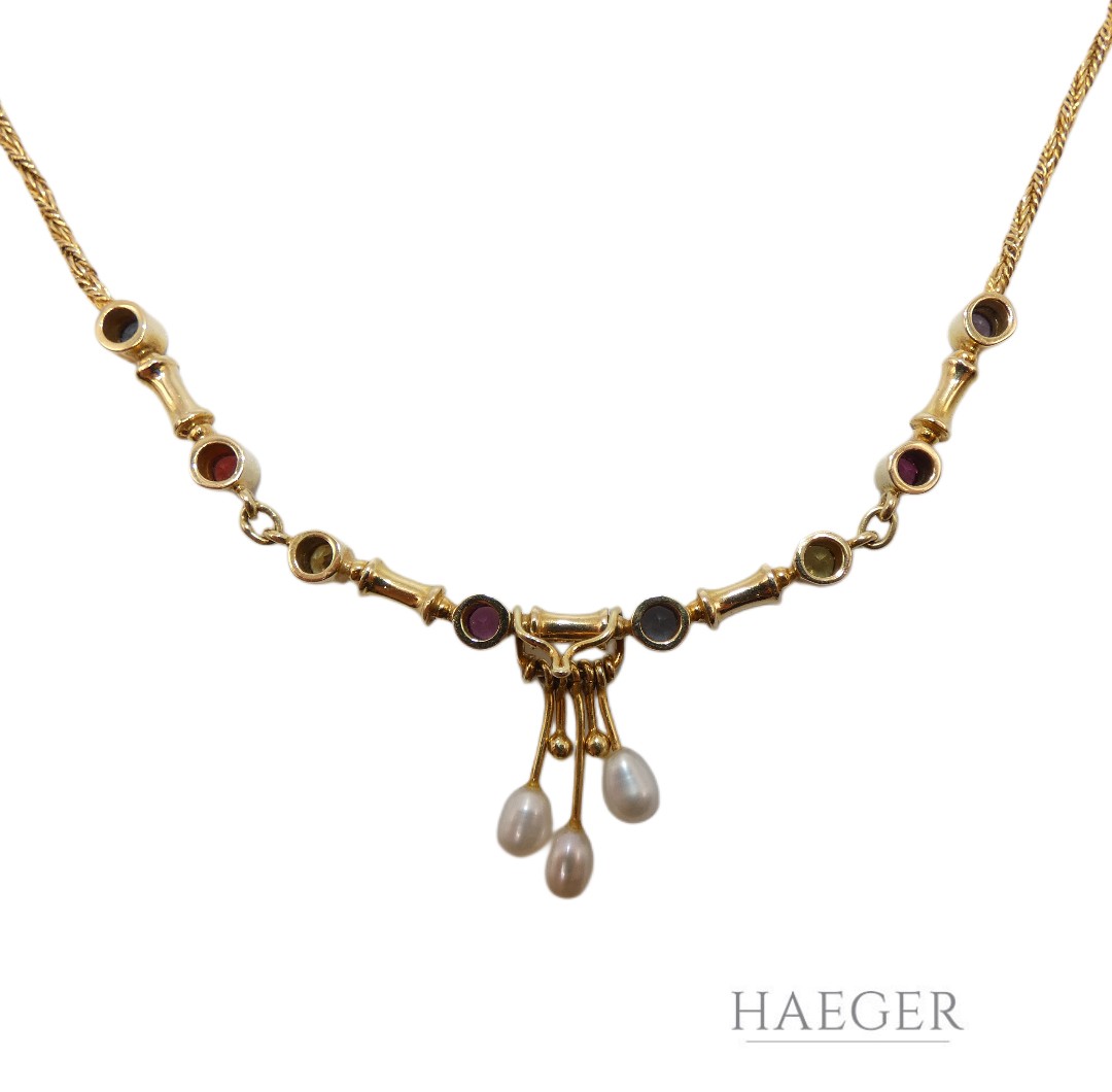 Collier mit Spinell & Perlen 42 cm 585 Gelbgold