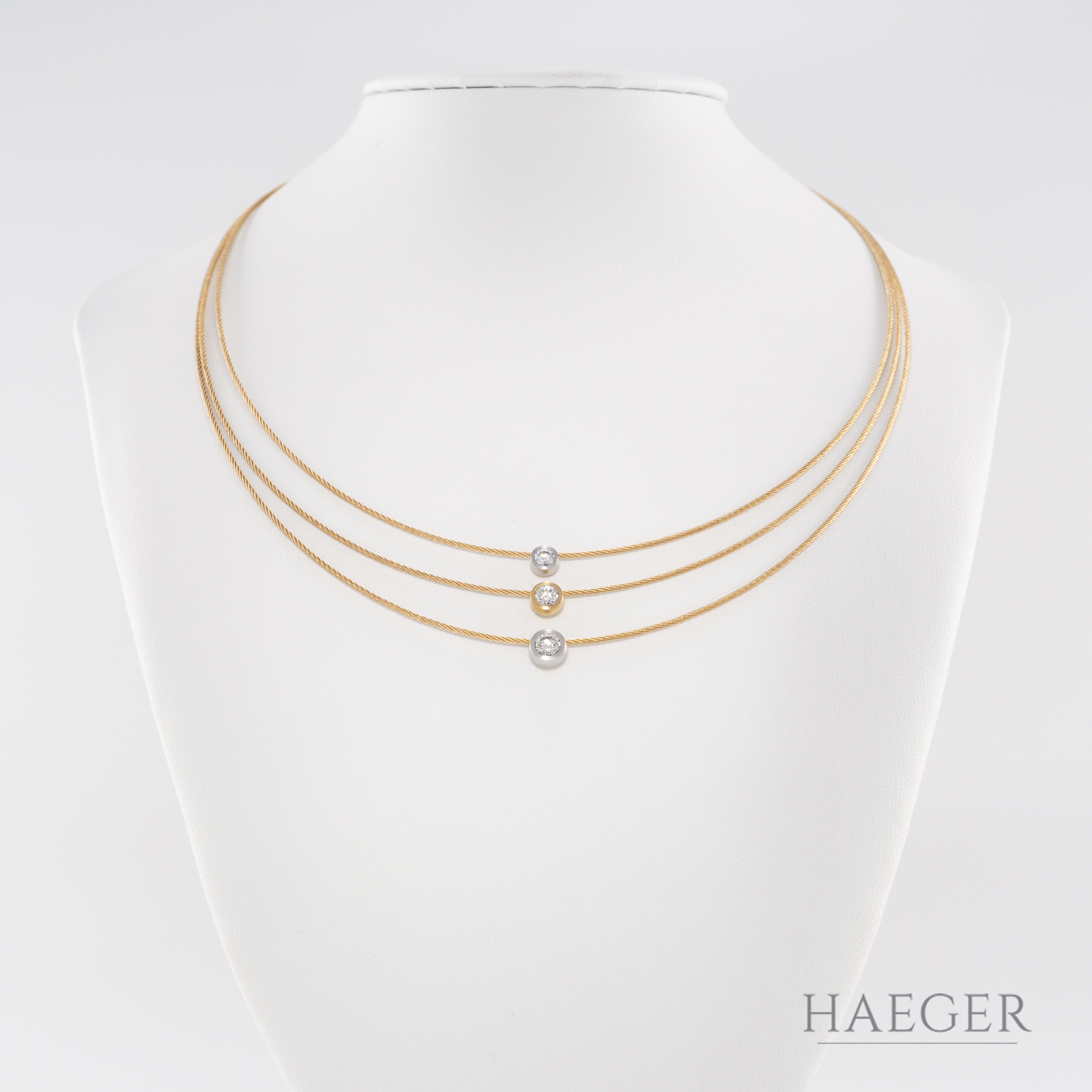 Solitaire-Collier 3reihig 45 cm Gelbgold