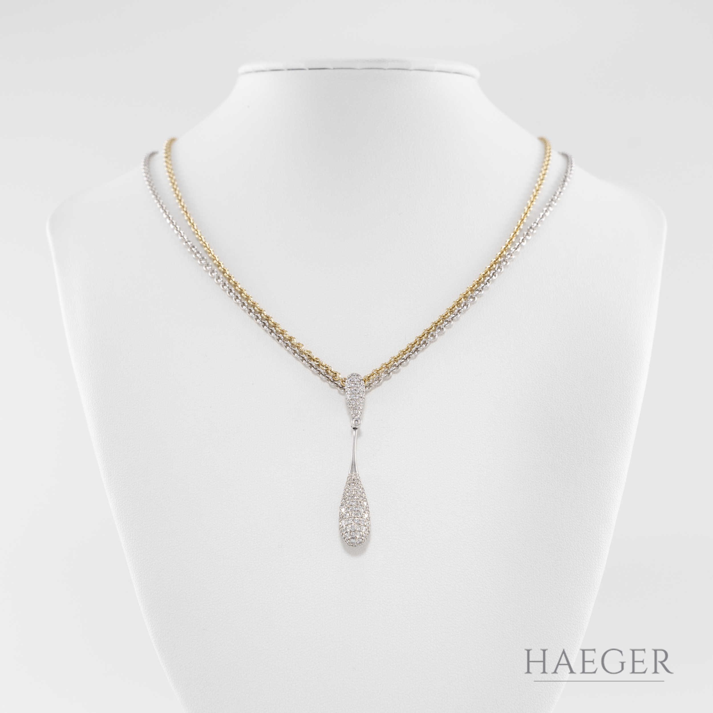 Al Coro Collier mit Diamant-Anhänger 42cm Weißgold Gelbgold mit Zertifikat