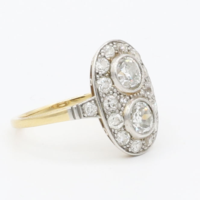 Art Deco Ring mit Diamanten Gr 56 Gelbgold und Platin