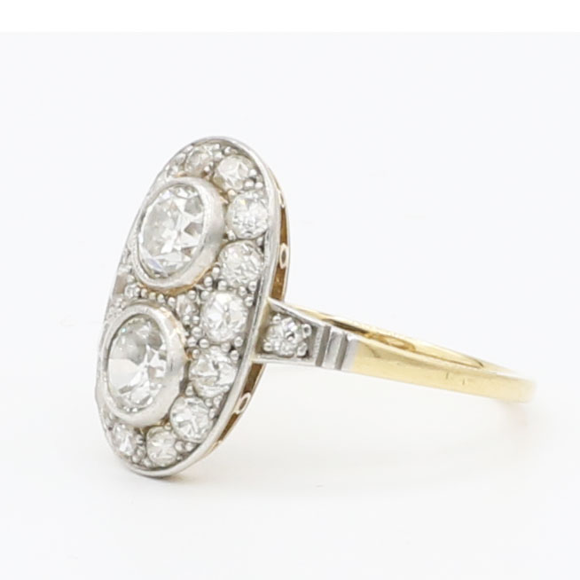 Art Deco Ring mit Diamanten Gr 56 Gelbgold und Platin