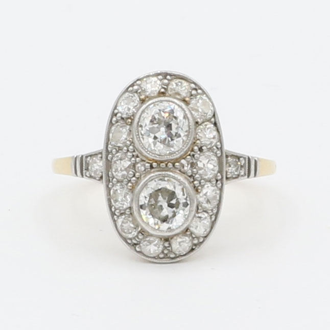 Art Deco Ring mit Diamanten Gr 56 Gelbgold und Platin