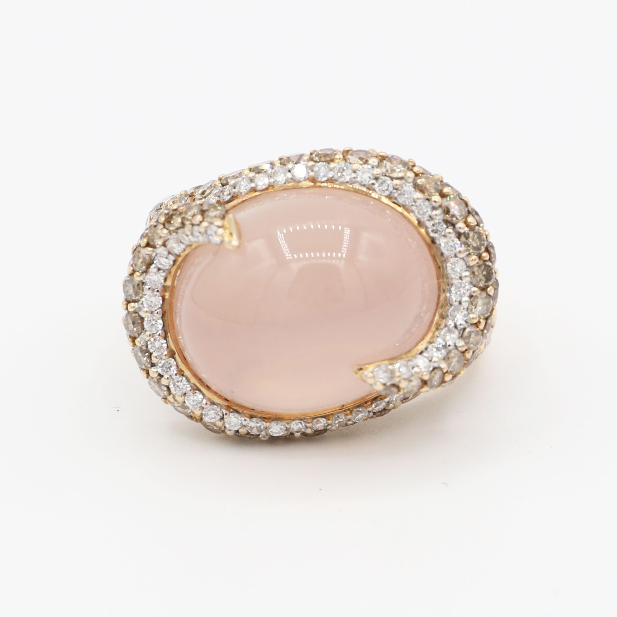 Ring mit Rosenquarz und Diamanten | Gr. 52 | 750/- Roségold