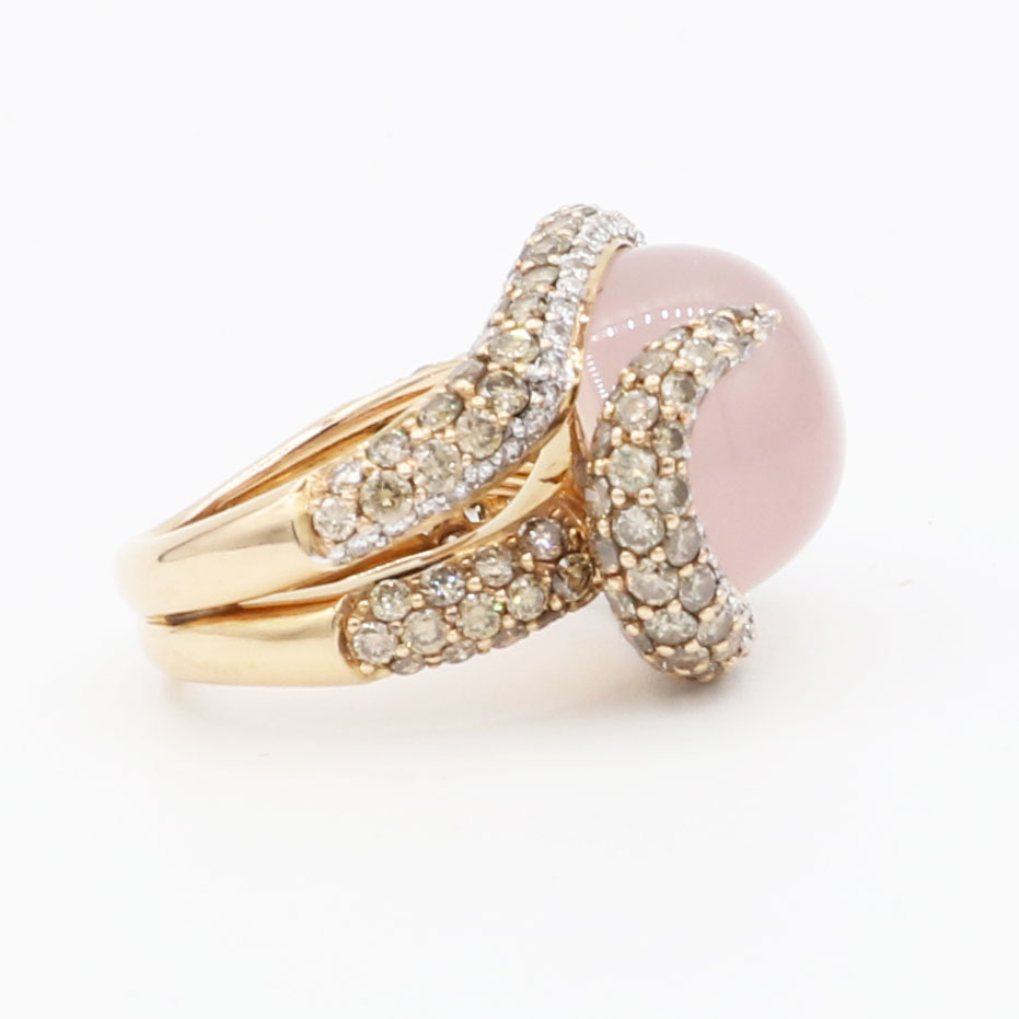 Ring mit Rosenquarz und Diamanten Gr 52 Rosegold