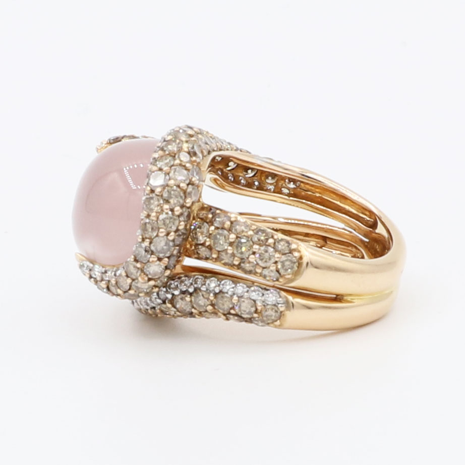 Ring mit Rosenquarz und Diamanten Gr 52 Rosegold
