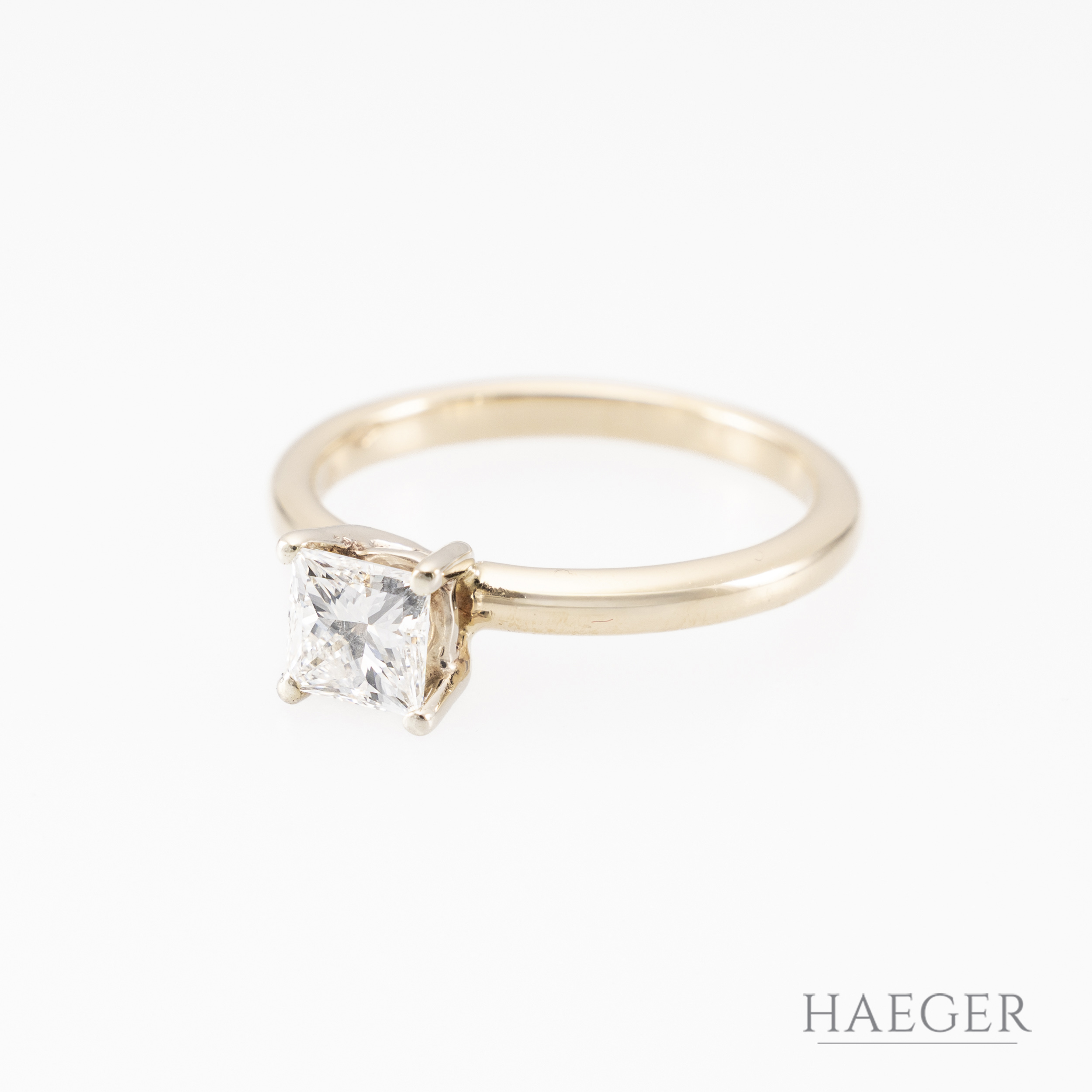 Solitaire-Ring mit 1,00 ct Princess-Diamant Gr54 Gelbgold
