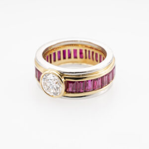 Ring mit Diamant und Rubinen Gr53 Gelbgold Platin