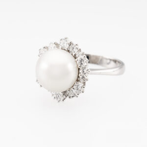 Ring mit Perle und Diamanten Gr55 Weißgold