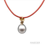 Lederkette mit Tahitiperl-Anhänger mit Diamant 45cm Gelbgold Vorschau