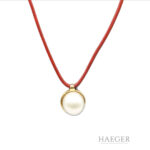 Lederkette mit Perl-Anhänger 45cm Gelbgold Vorschau