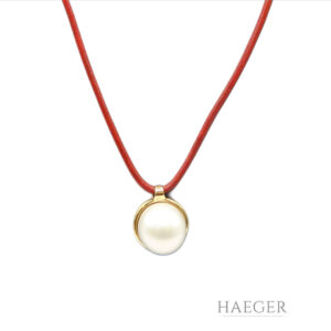 Lederkette mit Perl-Anhänger 45cm Gelbgold