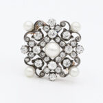 Victorianische Brosche mit Diamanten und Perlen Rosegold Silber Vorschau