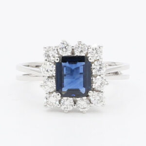 Ring mit Brillanten und Saphiren Gr 58 Weißgold
