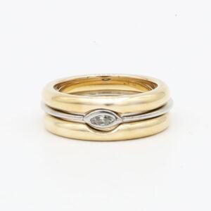 Ring-Set mit Diamant Gr 53 Gelbgold Weißgold