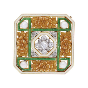 Art Déco Brosche/Anhänger mit Emaille | 750/- Roségold