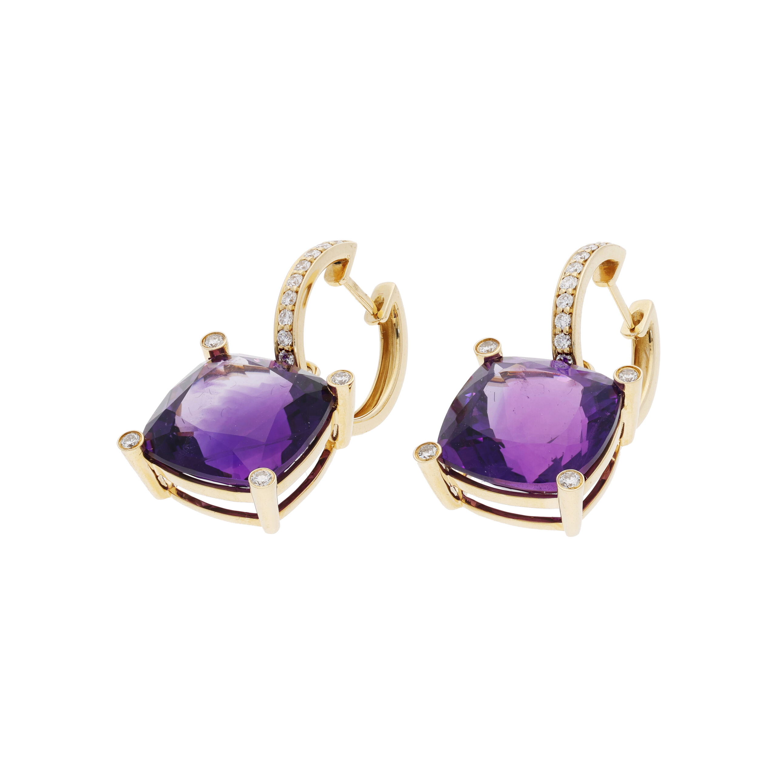 Amethyst Ohrhänger mit Diamanten | 585/- Gelbgold