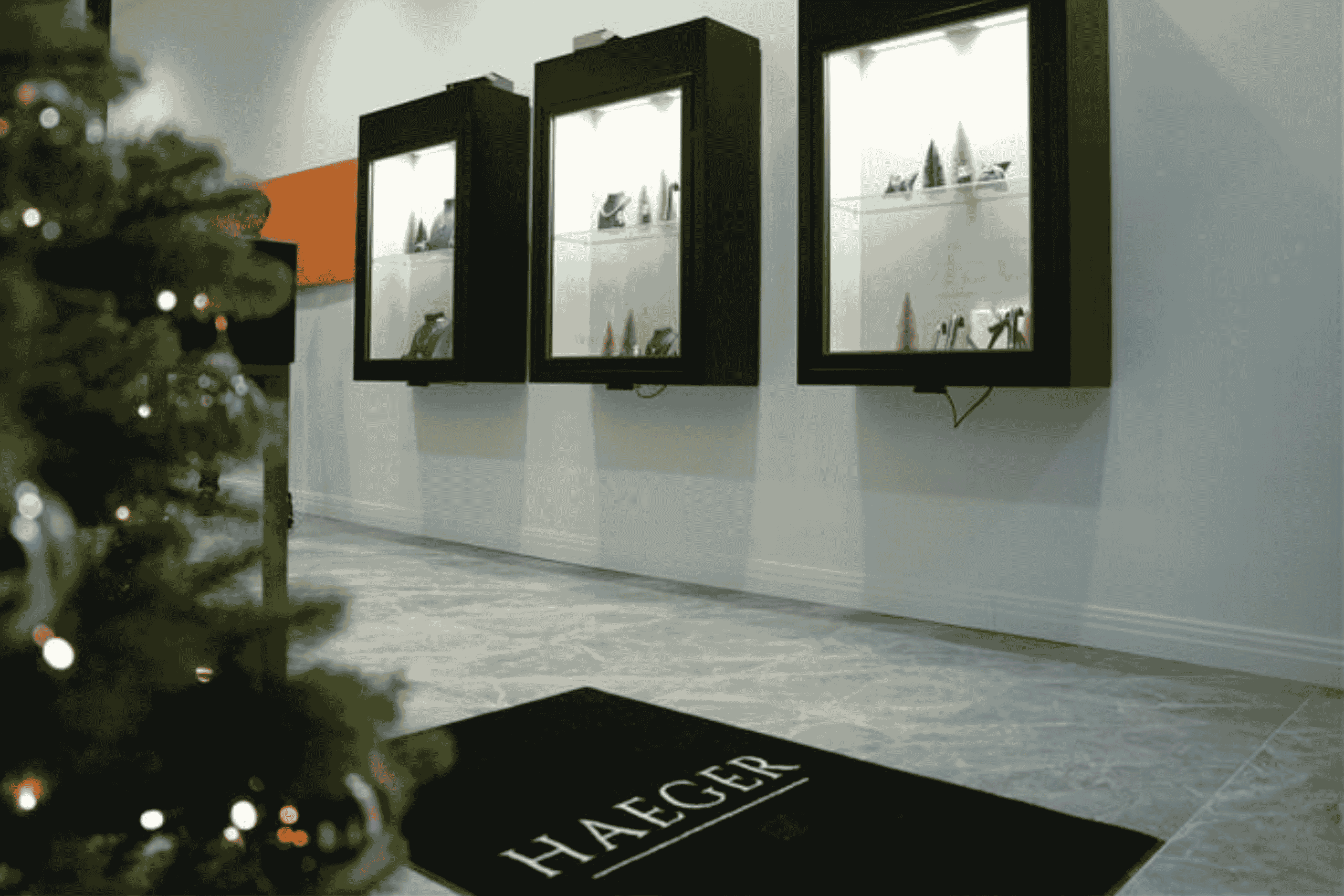 Standort Haeger Hamburg Vitrine mit Schmuck und Uhren